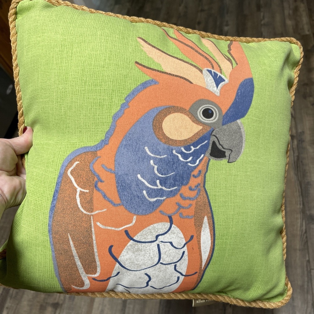 Allen & Roth Throw Pillow Indoor/Outdoor Cockatoo Bird Rope Edge 16x16Green Deco